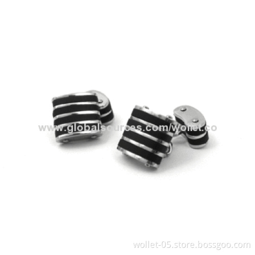 Black Enamel 316L Stainless Steel Shiny Cufflinks, High Polished Finish